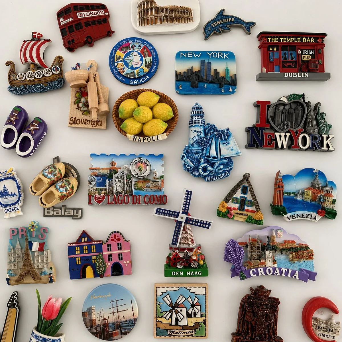 Country and city fridge magnets including New York, Venice, Dubrovnik and Slovenia
