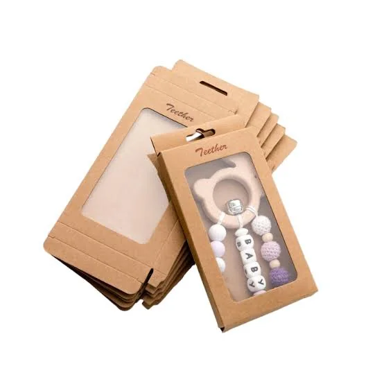 Kraft retail keychain packaging with clear window and hang hole