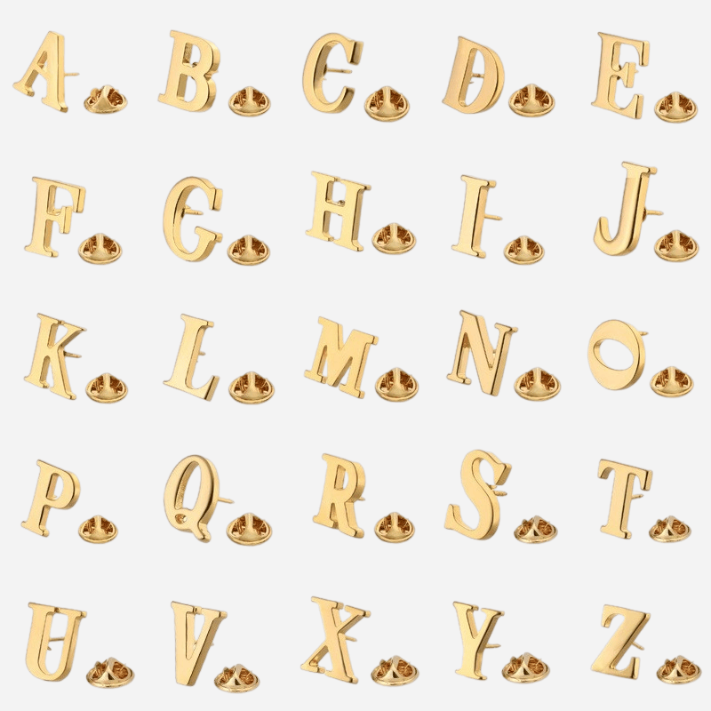 Metal A‐Z Alphabet Letter Lapel Pin Badges Gold Finish