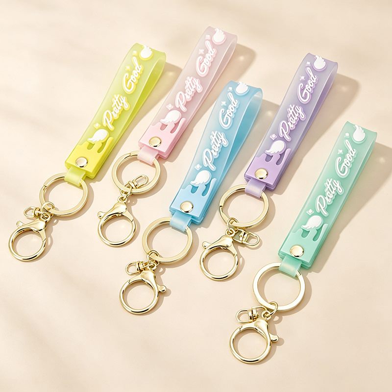 Pastel logo PVC keychain samples with hardware for supplier review