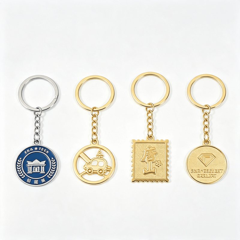 Silver and gold plated metal keychain samples
