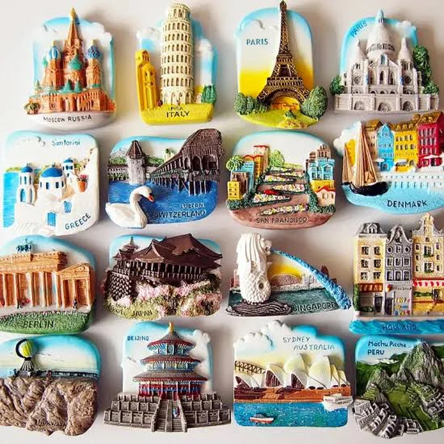 Three-dimensional resin landmark fridge magnet collection