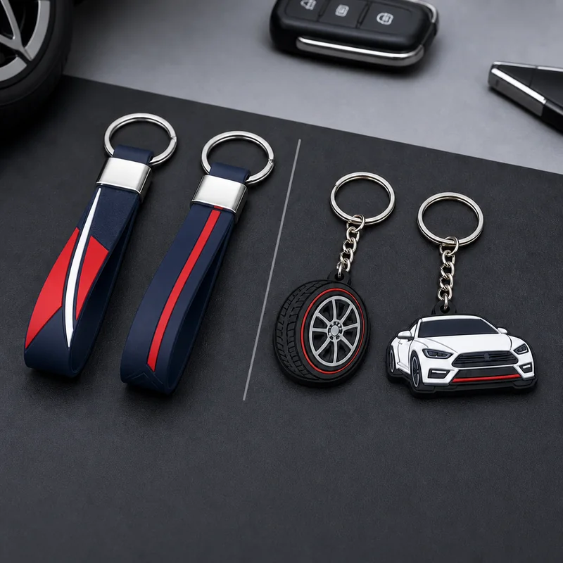 Rubber strap keychains compared with standard rubber charm keychains for auto promotions