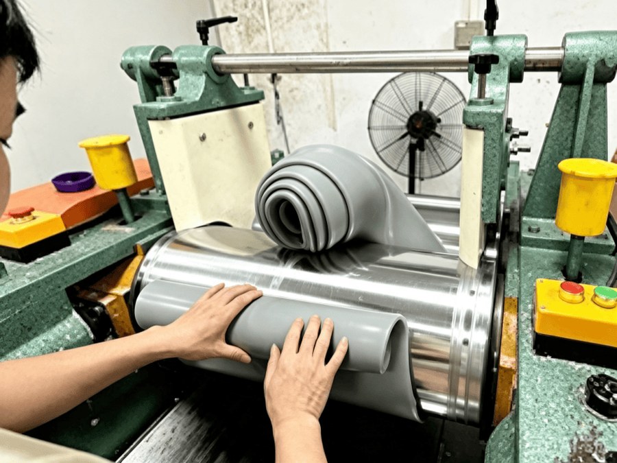 Soft PVC keychain material preparation during factory production
