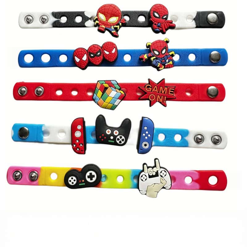 Silicone wristband with custom PVC shoe charms