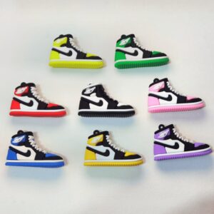 Air Jordan keychains in assorted stock colours, one piece taken from each colourway held in the workshop
