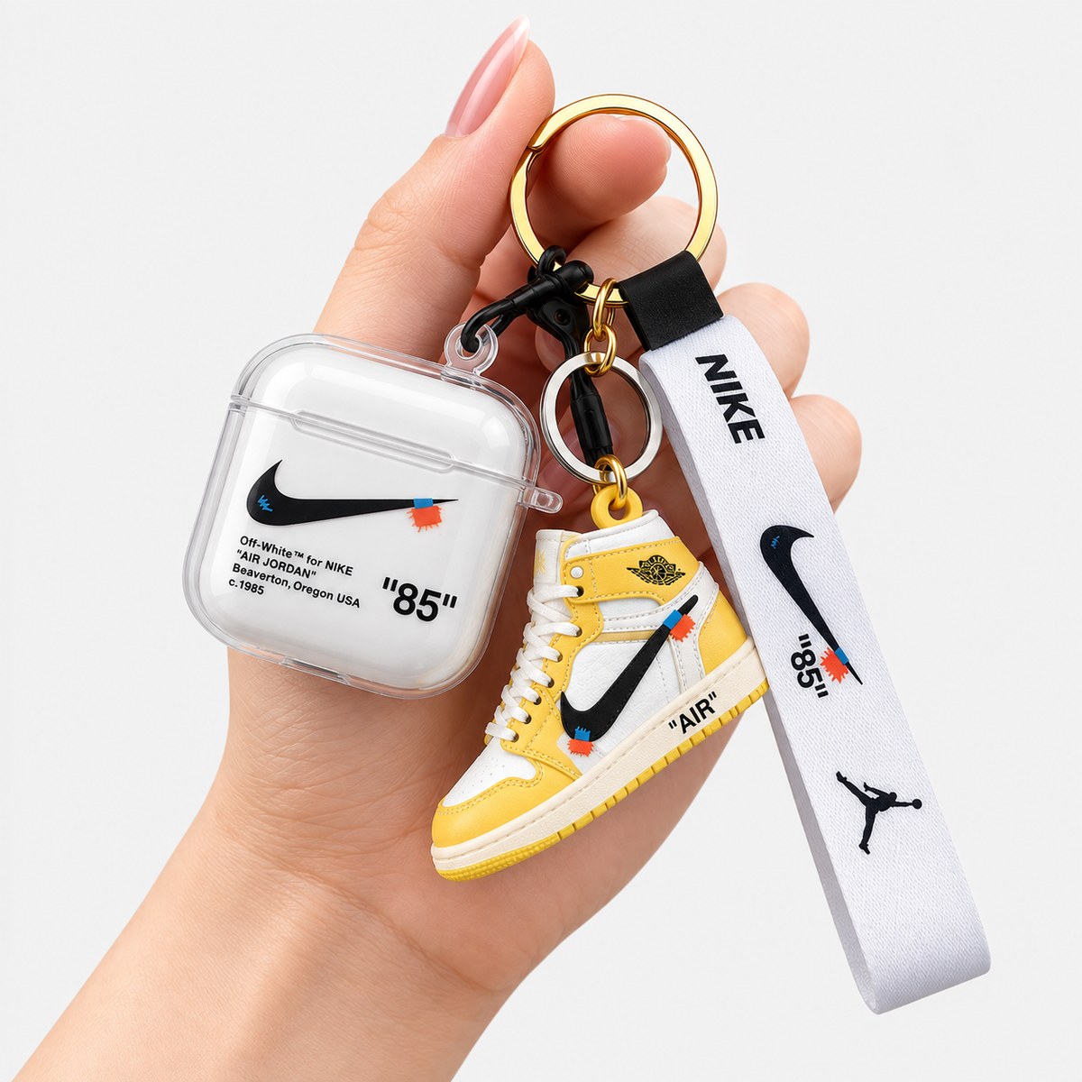 AirPod case with shoe keychain reference unit weight of 35 grams