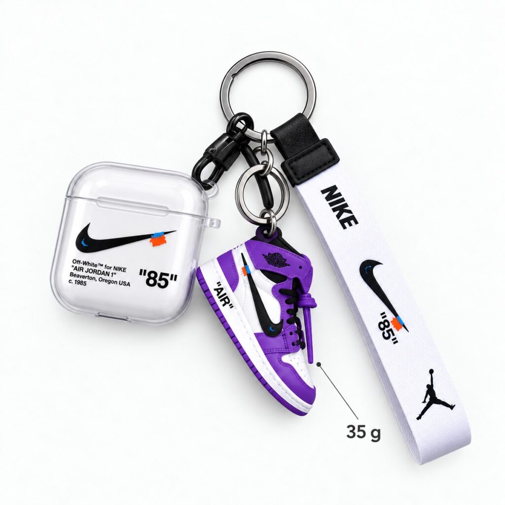 AirPod case with shoe keychain reference unit weight of 35 grams