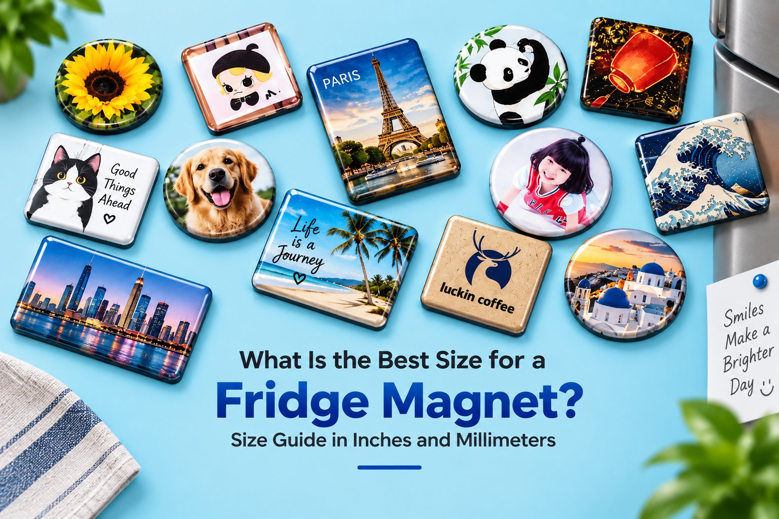 Best fridge magnet size guide showcase of example sizes in inches and millimeters