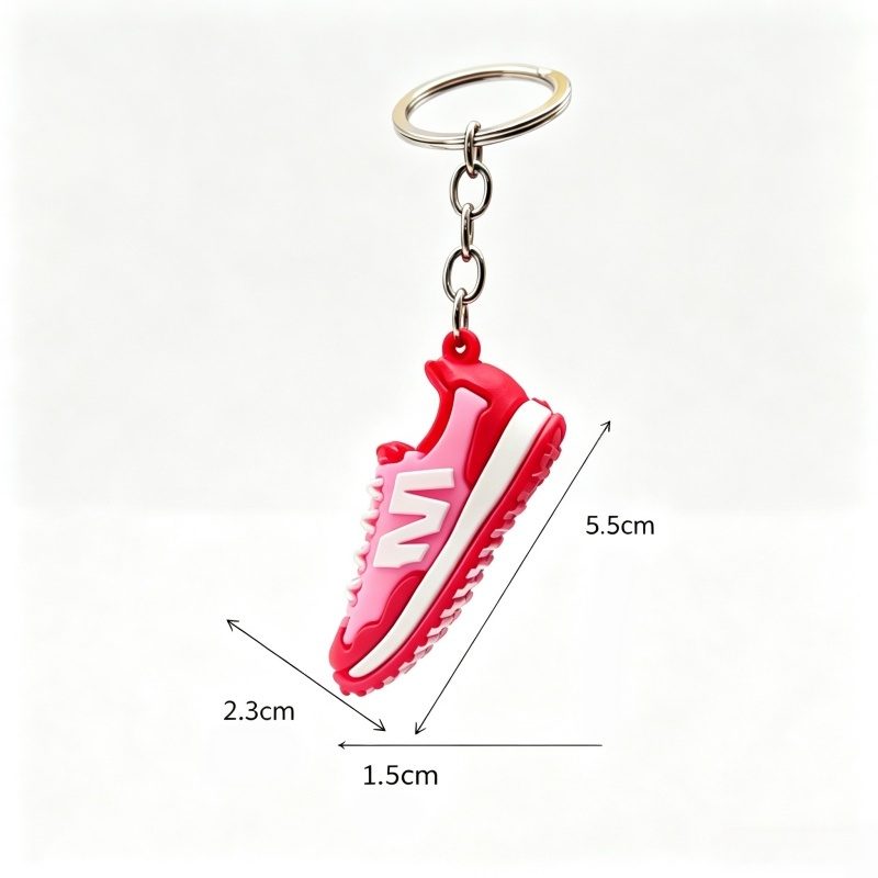 PVC sneaker keychain measured at 5.5 cm long, 1.5 cm wide and 2.3 cm high