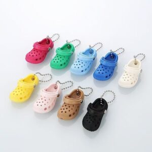 Custom realistic clog keychains assortment showing the full stock color range