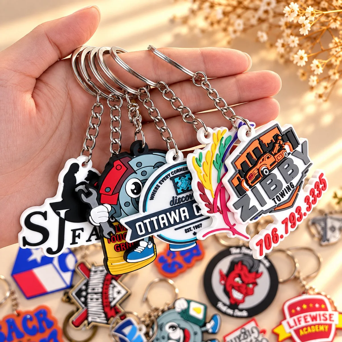 Soft PVC 2D keychains — full-color cartoon