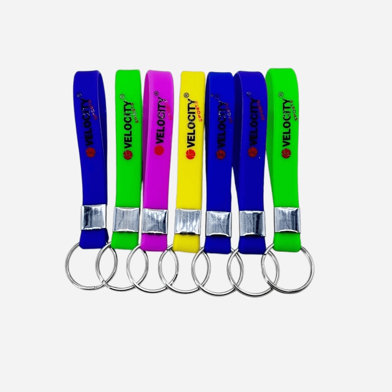 Rubber lanyard keychain with printed wrist strap and metal split ring