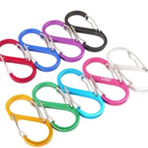 Aluminum carabiner keychains in eight anodized colors with a custom LOGO sample