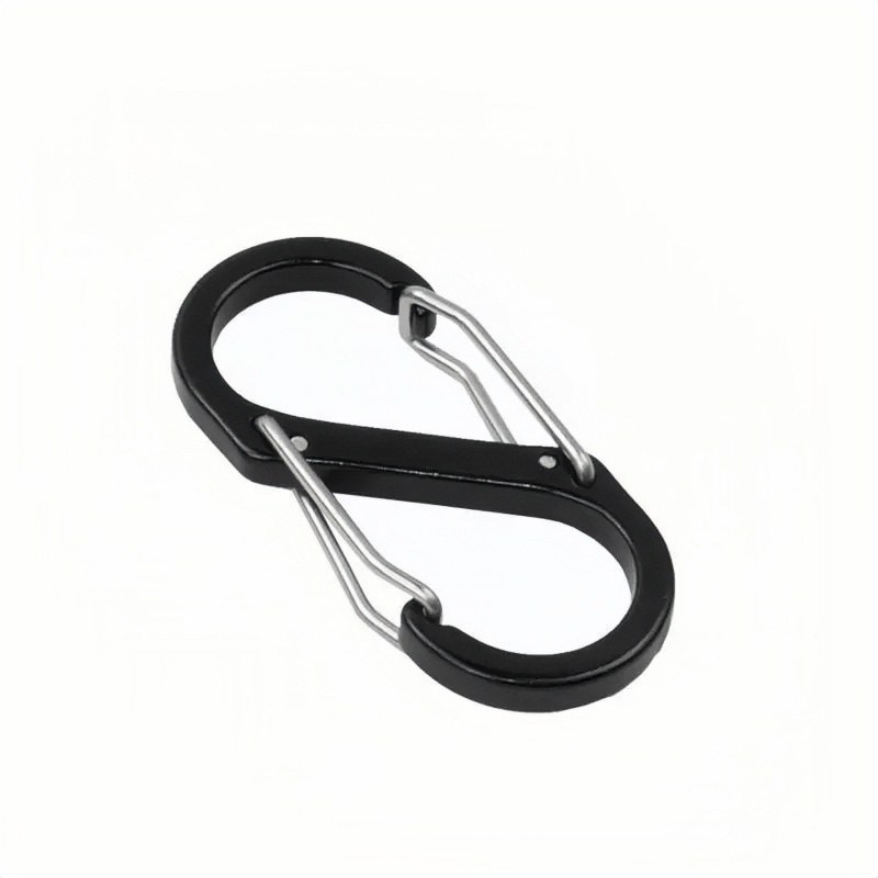 Matte black aluminum carabiner keychain with dual spring gates