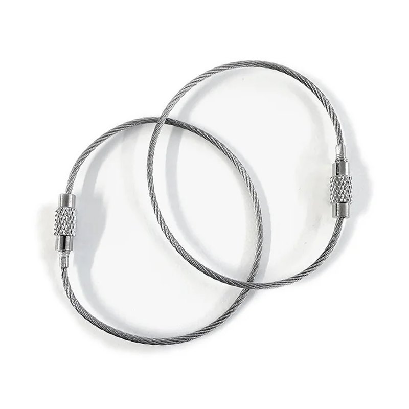 Braided 304 stainless steel wire key rings with screw locks