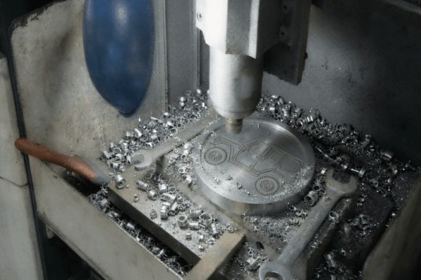 CNC machining a steel mold for custom car keychains at the Shenzhen factory