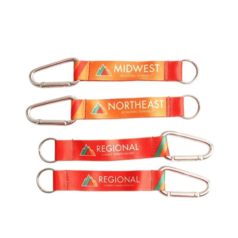 carabiner keychain lanyard event designs in red and orange