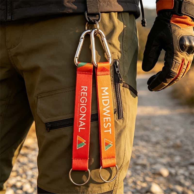 carabiner keychain lanyard worn outdoors
