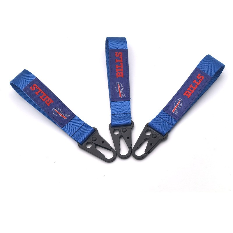 polyester webbing strap detail on carabiner lanyard