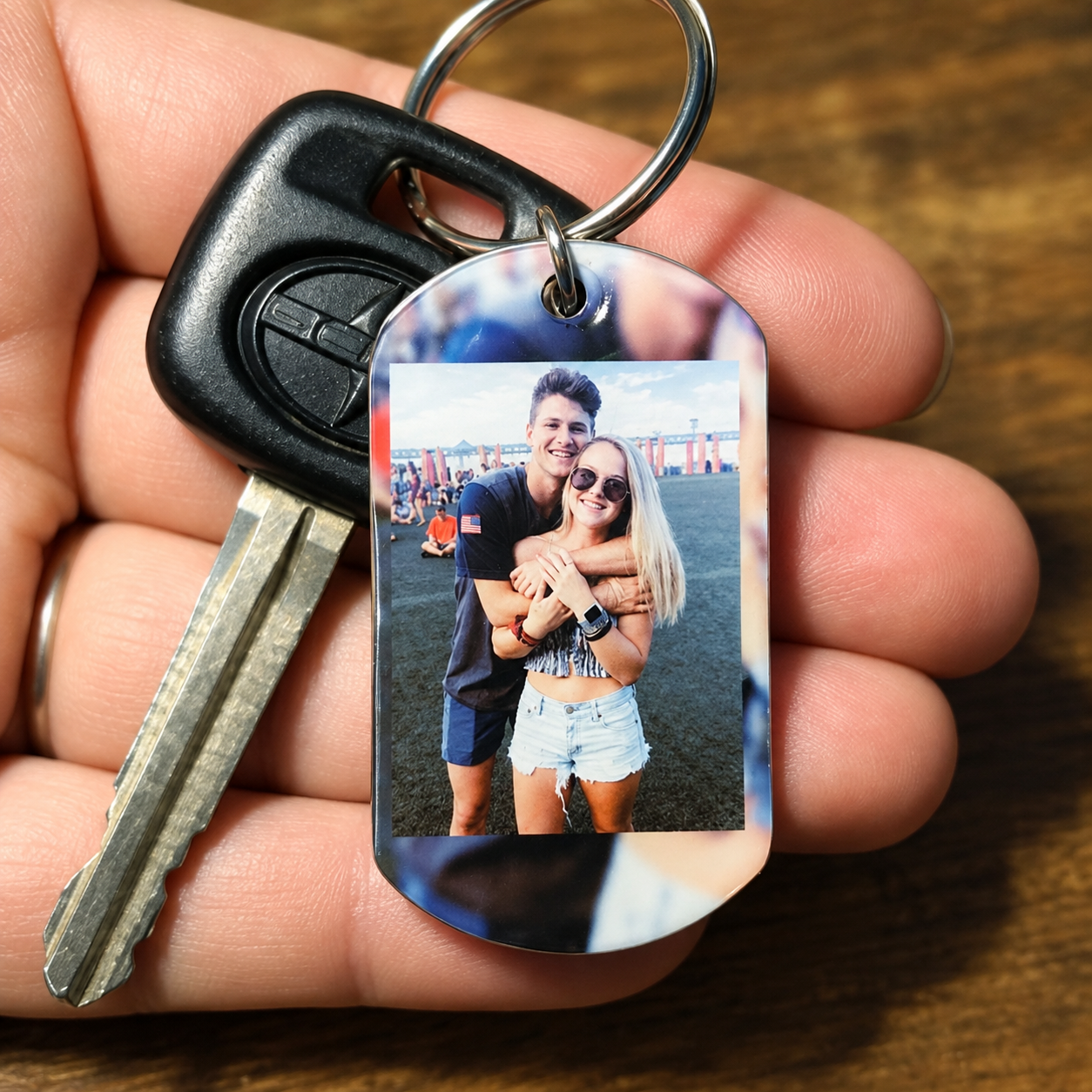 Photo keychain attached to car keys