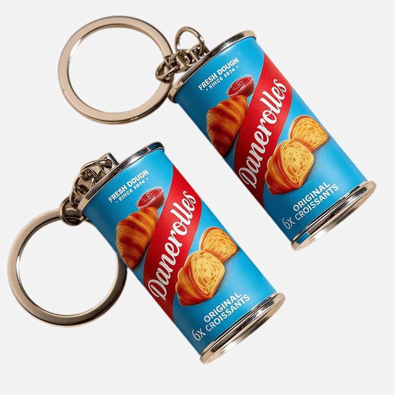 croissant can keychain label and printed band detail