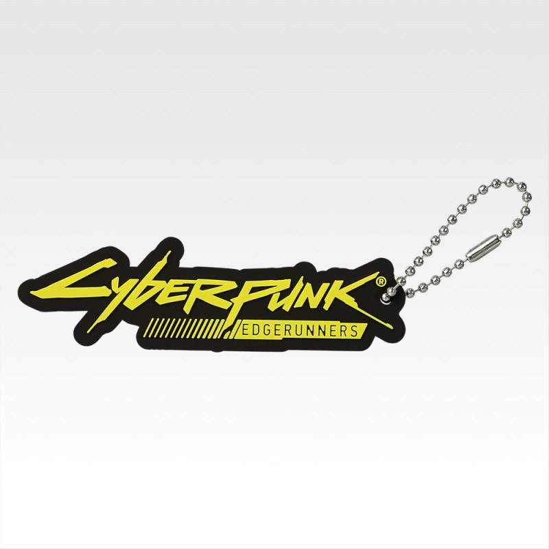 Cyberpunk Edgerunners keychain on a rubber body with a metal ball chain