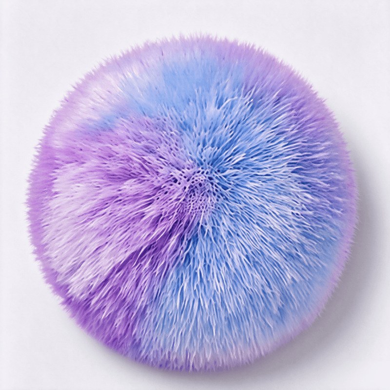 blue and purple faux fur pom detail on the ice cream cone keychain