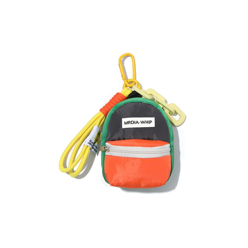green orange keychain pouch with stitched seams