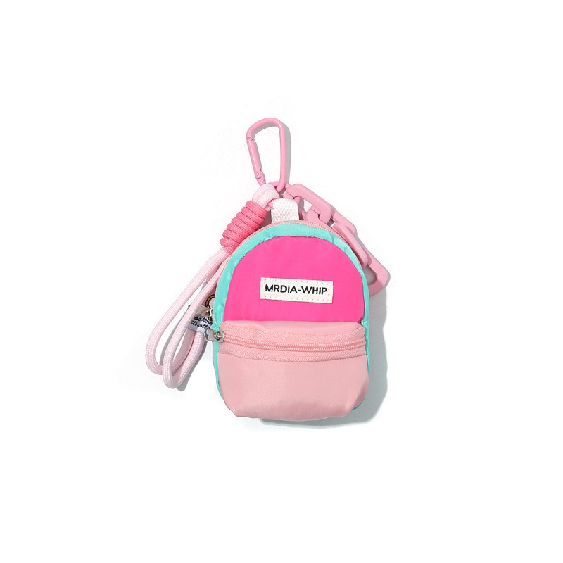 pink keychain pouch with a printed logo