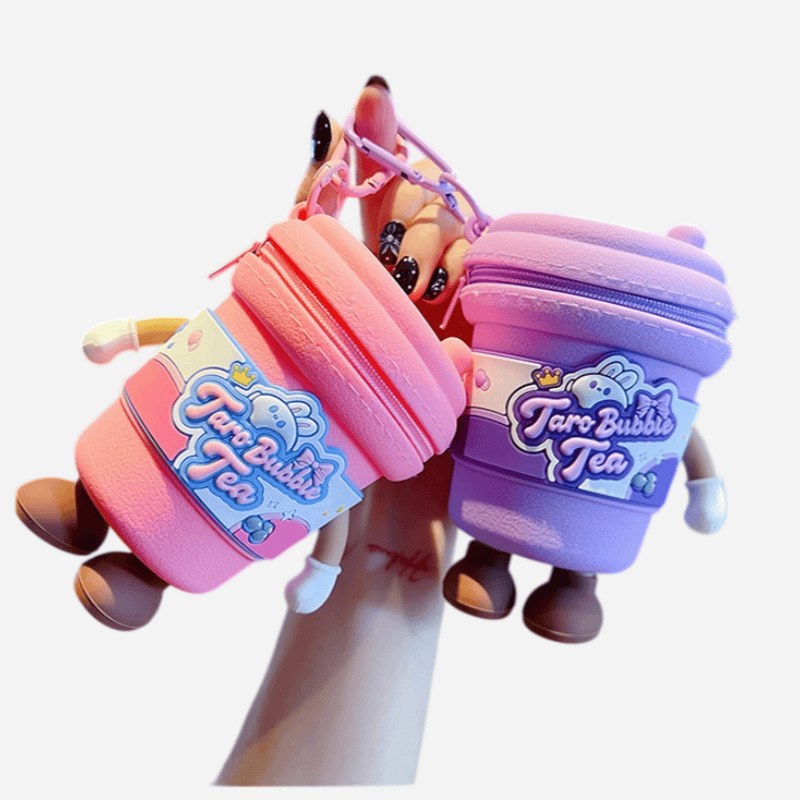 rabbit milk tea cup keychain purple and pink reference