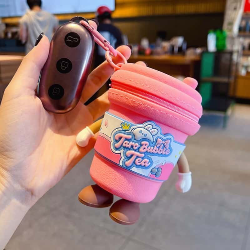 rabbit milk tea cup keychain feature detail