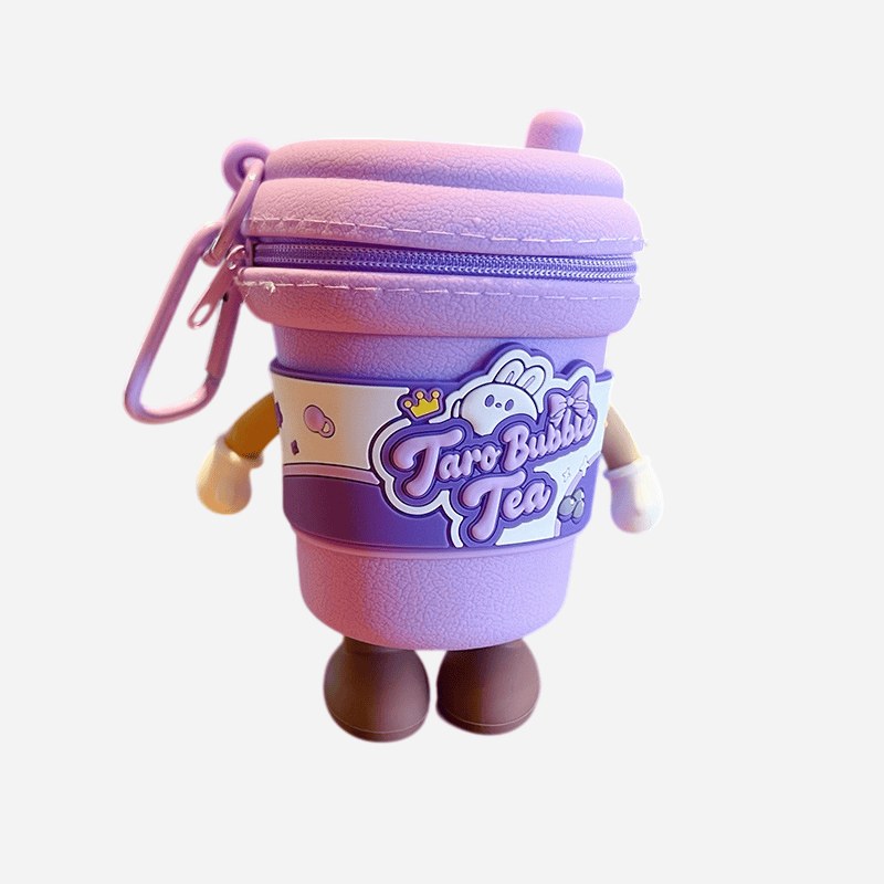 purple rabbit milk tea cup keychain front view with Taro Bubble Tea print