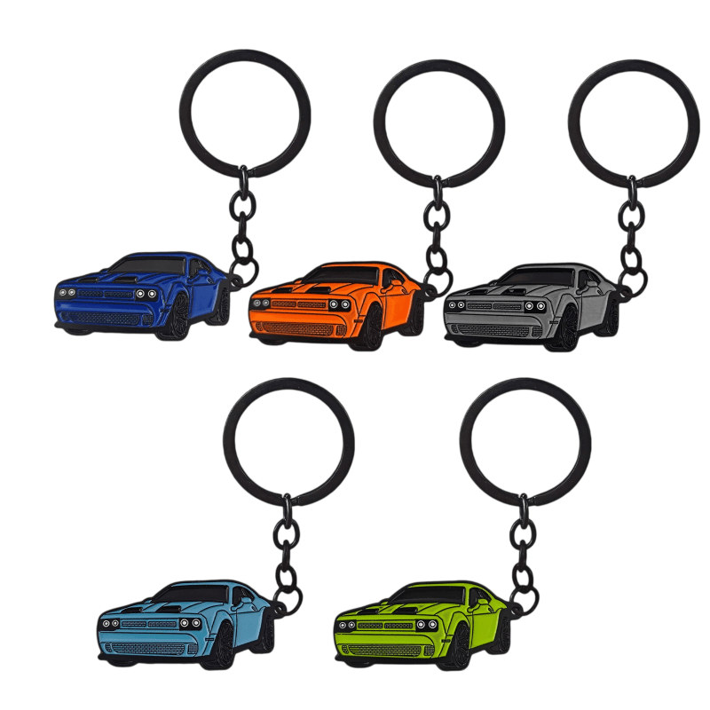 Muscle car keychain: five color set on white
