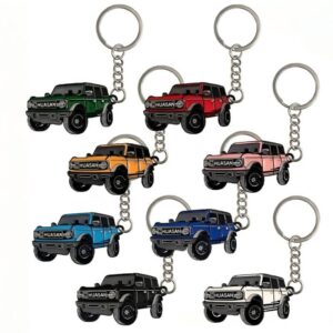 Off-road SUV keychain: eight color options on a white background