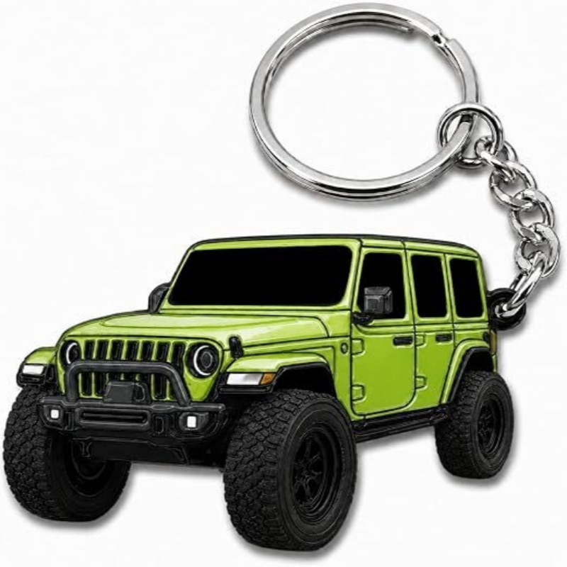Off road suv keychain: lime green off road suv single