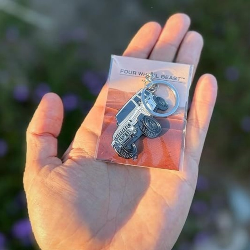 Off road suv keychain: retail card packing in hand