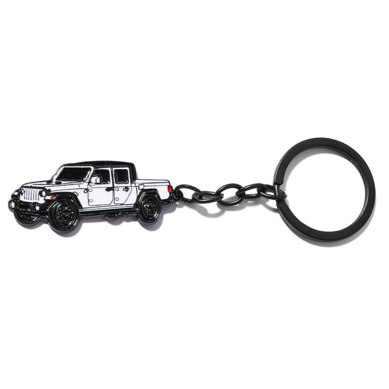 Pickup truck keychain: white pickup with black ring