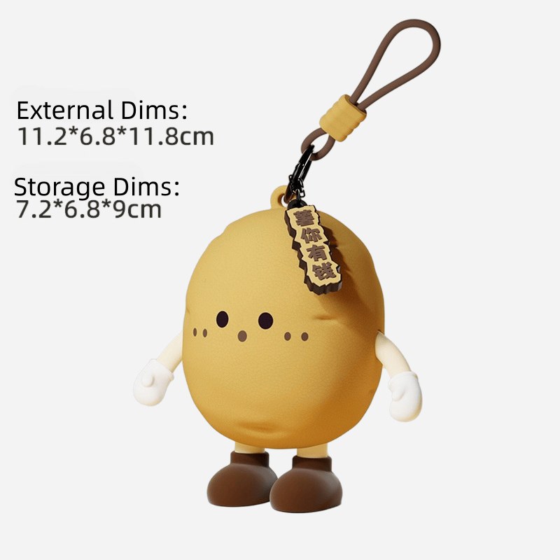 potato shape with external 11.2 x 6.8 x 11.8 cm and storage 7.2 x 6.8 x 9 cm