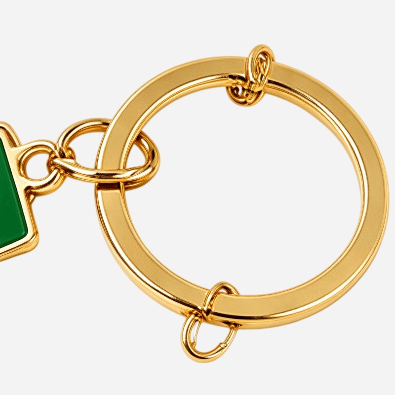 solid gold tone key ring with welded split rings on the snack keychain