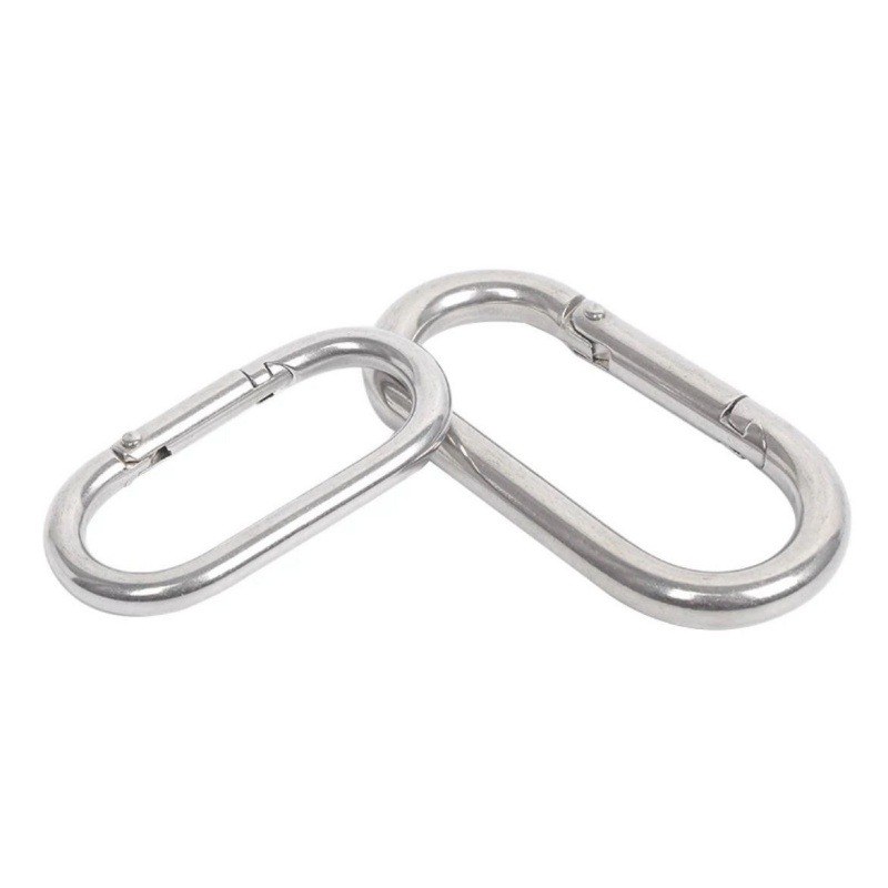 Two galvanized steel snap hook keychains linked together as quick-connect rings