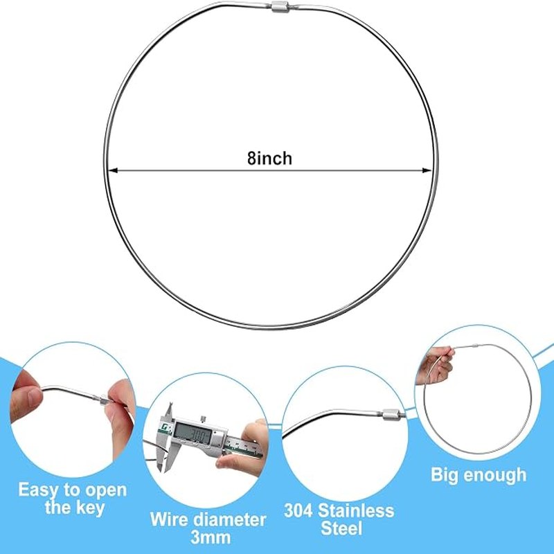8 inch threaded locking key ring size chart with 3mm wire diameter