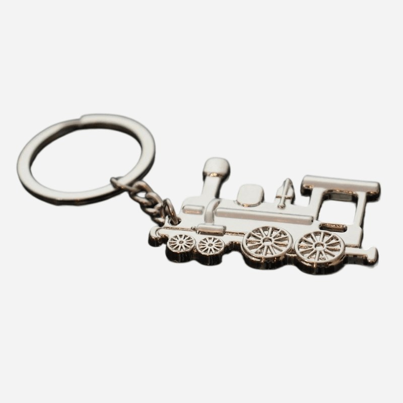 Smooth back plate of the vintage train keychain ready for engraving